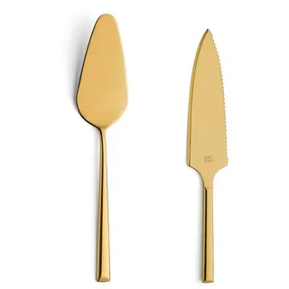 Beckmann & Rommerskirchen B&R 1107 Kuchenheber Set, 2-teilig, Edelstahl, Gold, Tortenheber Set, Kuchenmesser, Tortenmesser, Dessertbesteck, PVD Besteck