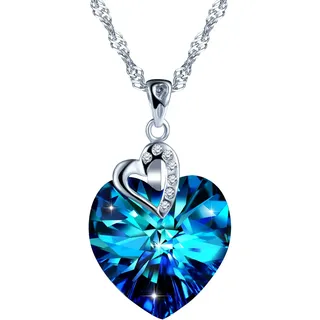 Unendlich U 925 Sterling Silber Damen Halskette Blau Zirkonia Anhänger Herzkette Swarovski Steinen Kristall Weihnachtsgeschenke
