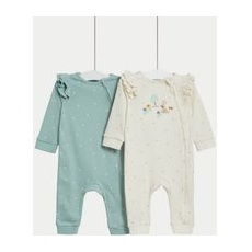 Girls M&S Collection 2pk Pure Cotton Spot Sleepsuits (61⁄2lbs-3 Yrs) - Teal Mix, Teal Mix