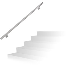 Bild von Handlauf, 201er Edelstahl, matt, rundes Treppengeländer, innen & außen, 150 cm, Ø 38 mm, mit Halterung, silber