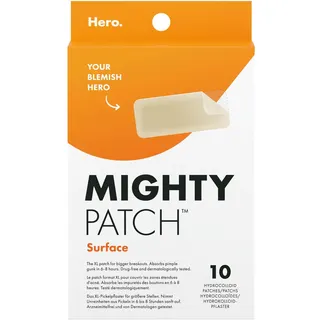 church&dwight uk ltd. Mighty Patch Surface Pickel-Patches von Hero Cosmetics, XL-Hydrokolloid-Pflaster, Aknebehandlung für Tag & Nacht, 10 große Pflaster für Gesicht & Körper