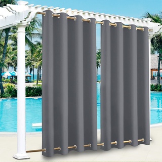 SK Studio Outdoor Vorhang Wasserdicht Outdoorvorhänge mit Ösen Oben und Unten Sonnenschutz Blickdicht Vorhang für Balkon Terrasse Veranda Pergola Gartenlaube 1 Stück Dunkelgrau, 254x213cm