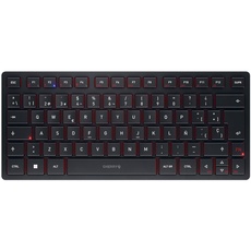 CHERRY KW 9200 MINI, Kompakte Multi-Device-Tastatur für bis zu 4 Geräte, Spanisches Layout (QWERTY), Verbindung per Bluetooth, Funk oder Kabel, Schwarz