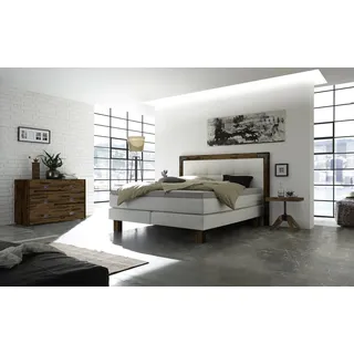 Hasena Boxspringbett Memphis, Farbe: Akazie Vintage brown, lackiert, Bezugsfarbe: Kul white, verschiedene Größen - 20 cm/160 x 200 cm