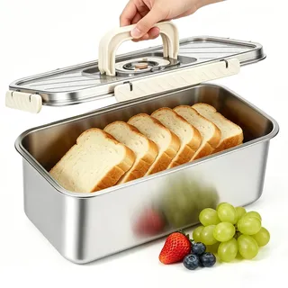 Edelstahl Brotkasten mit Griff Brotbehälter Brotbox mit Sichtfenster lebensmittelecht Brotaufbewahrung Metall Brotkorb Brot Aufbewahren Bread Box Snackbox Lebensmittellagerbehälter Aufbewahrungsbox