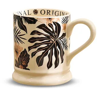 Oriental riverkit Keramik Kaffeetassen 380ml, Milchbecher mit Griff, Keramik-Kaffeetassen mit Blumen-Motiv, Vintage Kaffeetassen für Cappuccino, Latte, Milch oder Kaffee, BPA-frei, Schwarz