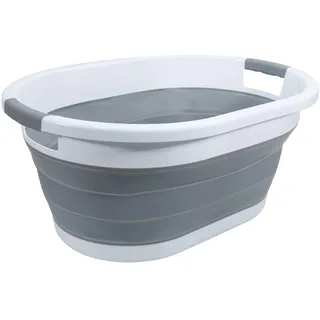 INTIRILIFE Faltbarer Wäschekorb in Grau-Weiß - 36 Liter- Zusammenklappbarer Faltbarer Wäschekorb mit Griffen- Laundry Baskets, Wäschewanne, Foldable Pop Up Strage Container, Behälter -platzsparend