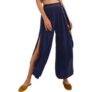 Weit geschnittene Sommerhose für Damen, Palazzo-Haremshose, marineblau, Größe S