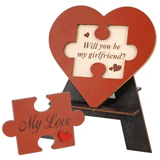 HOWAF Will You Be My Girlfriend Puzzle Herz Holz, Romantische Puzzle Valentinstag geschenk für Sie Freundin Geschenk Freundin Heiratsantrag Deko Valentinstag Deko Hochzeit Geburtstag Valentines Day