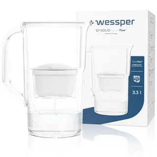 Wessper Wasserfilter Kanne 2,8 liter, mit LED-Zählwerk, Wasser Karaffe mit Filter, Aktivkohle Kartusche Wasserfilter Reduziert Kalk und Chlor, BPA-Free Wasser Filterkanne – Weiß
