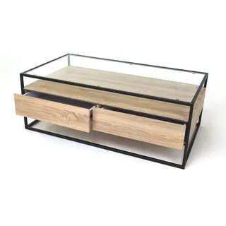 Concept Bozen II Couchtisch Klarglas 2 Schubladen Metallgestell 110x60x42 cm
