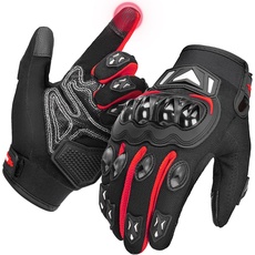 KEMIMOTO Motorradhandschuhe Herren, Motorrad Handschuhe mit Knöchelprotektor und Touchscreen, Sport Handschuhe für Herren und Damen, für Motorrad, Mountainbike, Motorcross, Fahrrad, Roller Rot,M