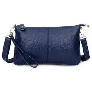 FORRICA Geldbörse Damen Handy Umhängetasche Echte Leder Handytasche Frauen Kleine Schultertasche Rindsleder Clutch Portemonnaie Blau