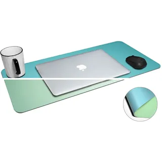 alfoem Multifunktionales Leder-Mauspad, Tisch-Pad, wasserdichte Schreibtischunterlage für Schreibtisch, Leder-Maus-Schreibtischunterlage für Büro und Zuhause (grün + blau, 23.6 * 11.8“)