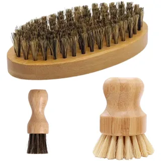 Pilzbürste, Gemüsebürste Naturborsten, 3er Set Mit Holzgriff, Pilzbürste Pfifferlinge, Kartoffelbürste, Pilzmesser Mit Pinsel, Spülbürste Rund, 11.2 X 5.4 X 1 cm