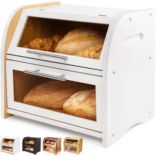 Apace Living Arise Bambus Brotkasten mit Belüftung, Großer Brotaufbewahrungsbehälter, 2 Regale und Sichtfenster, Holz Brotbehälter für Hörnchen, Brötchen, Brotaufbewahrung. 40 x 26 x 37 Brotbox