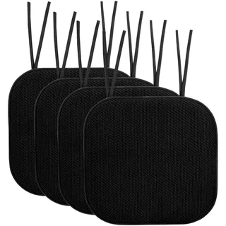 Sweet Home Collection Stuhlkissen, Memoryschaum-Polster mit Bändern, Wabenmuster, rutschfest, gummierte Unterseite, abgerundete Ecken, quadratisch, ca. 40 x 40 cm, 4 Stück, Schwarz