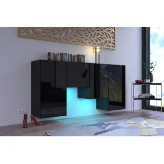 Furnitech K2 Modernes Wohnzimmer, Kommode, Schrank, Sideboard, Schlafzimmer, Esszimmer, Wohnzimmermöbel (LED blau, K2-HG-B1)