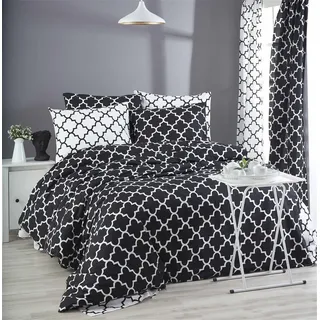 L'Essentiel Linge de Maison, Madalyon - Black, Ranforce Doppel-Bettbezug-Set, 100 % BAUMWOLLE RANFORCE, Schwarz, 200 x 220 cm - Schwarz, Weiß