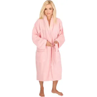 2-teilig Bademantelset Damen 100% Baumwolle Einheitsgröße mit Handtuch 2 Taschen Gürtel Baumwolle Sauna Rosa