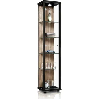 K-Möbel Glasvitrine Stehend 176x37x33 cm Made in Germany mit LED & 4 Höhenverstellbaren Glasböden Schwarz & Sonoma Eiche