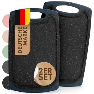 Blumtal Schneidebrett Kunststoff groß 40x24,5 cm 2er Set - Schneidebretter + Saftrillen & Griff - Cutting Board - Schneidbrett BPA frei - Brettchen Spülmaschinenfest - Schneidebrett in Schwarz