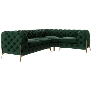 S-Style Ecksofa Chesterfield Lexi Flasche Grün Samt, Ottomane rechts , Smaragdgrün , Textil , Echtholz,Buche, Birke , Füllung: Polyetherschaumkern,Polyetherschaumkern , Eckteil, L-Form, Ottomane rechts,L-Form , 264x204 cm , Blauer Engel, FSC Mix, Oeko-Tex®, Hergestellt in Europa , Wohnzimmer, Sofas & Couches, Wohnlandschaften, Ecksofas