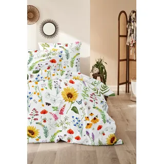 Primera Renforce-Bettwäsche Flowerbee Baumwolle Weiß 135 x 200 cm + 2 x 80 x 80 cm