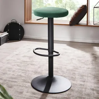 FineBuy Barhocker Samt Hocker Grün ohne Lehne 58 - 79 cm Küchenhocker Stoff / Metall 100kg Design Barstuhl Tresenhocker Drehbar Bistrohocker - Grün
