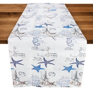 TAOPE Meerestiere Tischläufer, Blau Seesterne Tisch Läufer Leinen 40 x 140 cm Marine Life Tischläufer für Haus Küche Abendessen Urlaub Party Tischdekoration