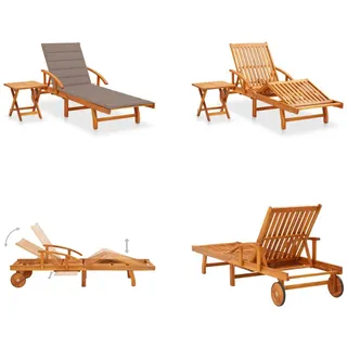 vidaXL Sonnenliege mit Tisch und Auflage Akazie Massivholz - Sonnenliege Mit Tisch - Sonnenliegen Mit Tischen - Holz-Sonnenliege Mit Tisch - Holz-Sonnenliegen Mit Tischen - Taupe