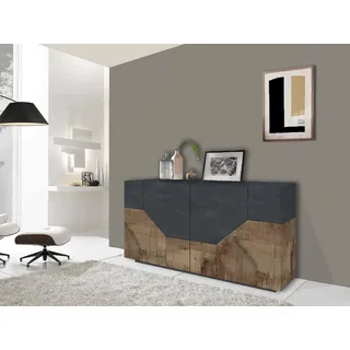 Dmora - Kommode Carlo, Küchen-Sideboard mit 4 geometrischen Türen, Wohnzimmer-Buffet, Küchen-Sideboard, 100 % Made in Italy, 159 x 43 x 86 cm, Schiefer und Ahorn