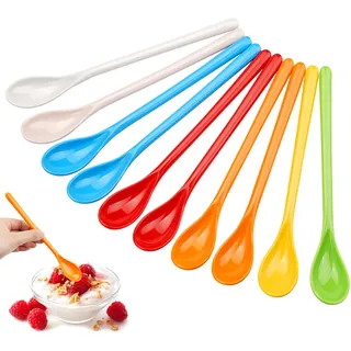Rairsky 10 Stück Plastiklöffel Lan, Lange Bunte Plastik Löffel, Joghurtlöffel Melamin, Kaffeelöffel Lang Kunststoff, Dessertlöffel, Eislöffel, Teelöffel Langer Stiel Plastik, Marmeladenlöffel