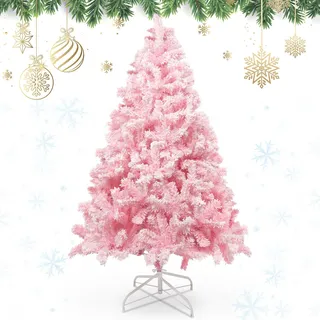 AGM Weihnachtsbaum 1,5m Schneebeflockt Künstlicher Rosa Weihnachtsbaum mit 480 Astspitzen Outdoor Tannenbaum für Weihnachtsdeko