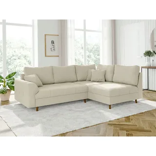 s-style möbel - Odin - Ecksofa mit Braun Holzfüßen im skandinavischen Stil aus Beige Cord-Stoff, Ottomane rechts - Beige