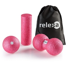 relexa Faszien Set MINI, 4-teiliges Ganzkörper Trainingskit, mit Faszienrolle, Twinball & Faszienball, flächige und punktuelle Selbstmassage, inkl. Faszien-eBook, in versch. Farben (pink)