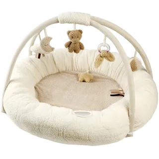 Nattou Runde Krabbeldecke mit Spielbogen, Ca. 90 cm, 100% Polyester, Teddy, Ecru