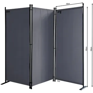 Quick Star Paravent 3 Teilig 170 x 165 cm Stoff Raumteiler Trennwand Balkon Sichtschutz Stellwand Faltbar Grau