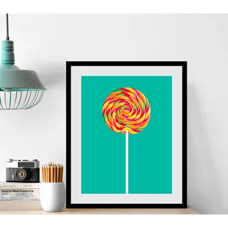 Bild QUEENCE "Lollipop", grün (farbe rahmen: schwarz, farbe bild(er): grün), B:50cm H:70cm, Acrylglas, Holz, Papier, Bilder, Bild, HD Premium Poster-Druck inkl. Holzrahmen