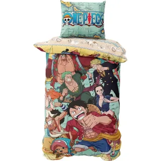 MTOnlinehandel One Piece Bettwäsche 135x200, Manga-Piraten-Set Bettbezug 135x200 + 80x80, Anime für Kinder und Teenager aus Mikrofaser, angenehm & weich