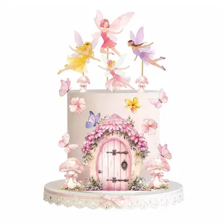 Goiern Feen Tortenstecker Für Geburtstagsfeier Dekorationen Rosa Pilz Tür Schmetterling Blumen Feengarten