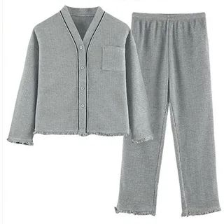 Damen-Schlafanzug, modischer Pyjama, Strickjacke langärmlig, lockere Hauskleidung für Damen, 2XL