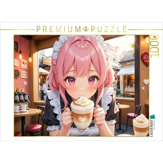 CALVENDO Puzzle Anime Maid mit Latte Art im Café – Manga Bild voller Charme | 1000 Teile Lege-Größe 64x48cm Foto-Puzzle für glückliche Stunden