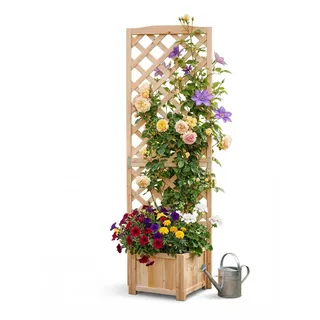 Relaxdays Pflanzkasten mit Rankgitter 180 x 55 x 51 cm Beige