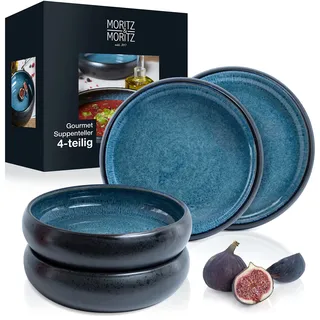 Moritz & Moritz Steingut Suppenteller Set - 4 Stück 19 cm - Bowl Schüssel aus Steingut für Suppe, Nudeln, Salat oder Müsli - Serie Solid