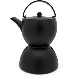 Bredemeijer große schwarze Guss-Teekanne 1.2 Liter - Gusseisen Tee-Set mit Stövchen für 1 Teelicht und Teefilter-Siebeinsatz aus Edelstahl