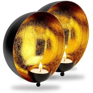 ZEYA Wand Teelichthalter 2er Set, Ø 15 cm, Wandteelichthalter schwarz Gold Metall, Wanddeko Wohnzimmer, rustikale Deko für Teelichter & Wanddekoration, attraktives Valentinstag Präsent