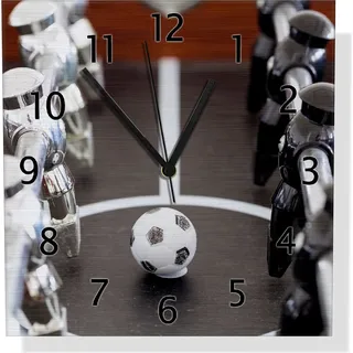 Wallario Design Wanduhr Kicker-Tisch in Nahaufnahme - Ball in der Mitte aus Aluverbund, Größe 30 x 30 cm - Braun