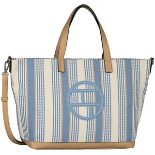 Shopper TOM TAILOR "Gilda", Damen, Gr. B/H/T: 46cm x 28cm x 14cm, hellblau, gestreift, Baumwolle, Lederimitat, kontrastfarbene Details, Taschen Shopper, Damen Umhängetasche, Tragetasche mit großem Tom-Tailor-Logo