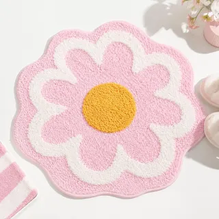 Dermalyx Niedlich Rosa Blumen Badematte, Badteppich, Ultra Weich Und Flauschig Badezimmermatte, Klein Rund rutschfest Wasserabsorbierend Badvorleger 60 X 60 cm